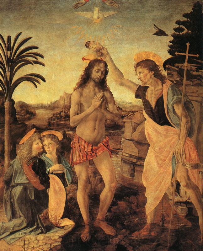  Leonardo  Da Vinci The Baptism of Christ Spain oil painting art